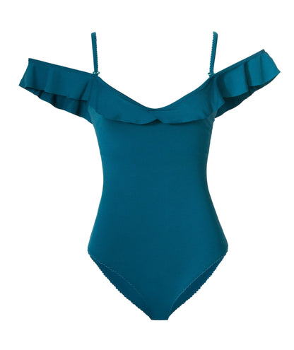 Blue lake flounced one piece